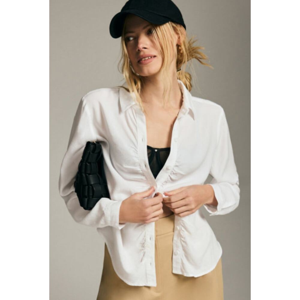 Cloth & Stone Shirred Front‎ Button Down Blouse Shirt